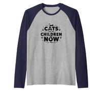 Cats are My Children Now Fur Baby Parent Pet Lover Raglan Baseball Tee, Men, Navy/Athletic Heather, L