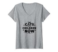 Cats are My Children Now Fur Baby Parent Pet Lover V-Neck T-Shirt, Women, Heather Grey, S
