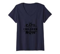 Cats are My Children Now Fur Baby Parent Pet Lover V-Neck T-Shirt, Women, Navy, L