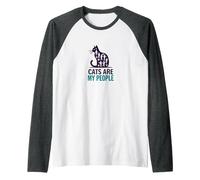 Cats are My People - Feline Lover Silhouette Art Raglan Baseball Tee, Men, Dark Heather/White, XL