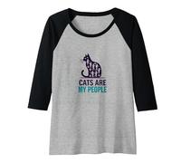 Cats are My People - Feline Lover Silhouette Art Raglan Baseball Tee, Women, Black/Athletic Heather, S