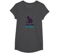 Cats are My People - Feline Lover Silhouette Art T-Shirt, Girls, Dark Heather Grey, Small