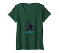 Cats are My People - Feline Lover Silhouette Art V-Neck T-Shirt, Women, Forest Green, XXL