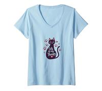 Cats are My Therapy - Adorable Feline Love V-Neck T-Shirt, Women, Baby Blue, S