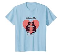 Cats are My Valentine - Feline Love Heart T-Shirt, Kids, Baby Blue, 12 Years