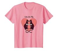 Cats are My Valentine - Feline Love Heart T-Shirt, Kids, Pink, 12 Years