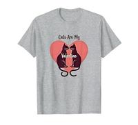 Cats are My Valentine - Feline Love Heart T-Shirt, Men, Heather Grey, 6XL