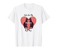 Cats are My Valentine - Feline Love Heart T-Shirt, Men, White, 6XL