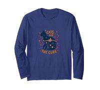 Cats are The Cure: Whimsical Pet Lover Art Long Sleeve T-Shirt, Adult Unisex, Navy, XL