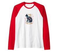 Cats are The Cure: Whimsical Pet Lover Art Raglan Baseball Tee, Men, Red/White, XXL