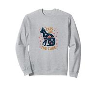 Cats Are The Cure: Whimsical Pet Lover Art Sweatshirt, Adult Unisex, Heather Grey, L