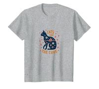 Cats are The Cure: Whimsical Pet Lover Art T-Shirt, Kids, Heather Grey, 6 Years