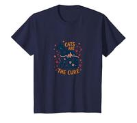 Cats are The Cure: Whimsical Pet Lover Art T-Shirt, Kids, Navy, 6 Years
