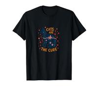 Cats are The Cure: Whimsical Pet Lover Art T-Shirt, Men, Black, XL