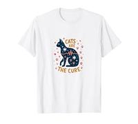 Cats are The Cure: Whimsical Pet Lover Art T-Shirt, Men, White, 3XL