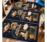 Cats Area Rug, Fanciful Contemporary Stars Scratching Post None Navy Blue Non-Slip Backing Indoor Rectangle Carpet Non Shedding Rugs for Living Room Bedroom Under Table Dining Decor 4' X 6'