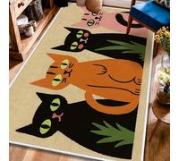 Cats Area Rug, Playful Cartoonish Grass Eyes Fall Black Non-Slip Backing Edge Binding Home Rectangle Carpet Rugs for Living Room Bedroom Kitchen Hallway Decor 4' X 6'