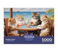 Cats at Table 1000 Piece Jigsaw Puzzle Paper for Adults Beach Scenery Jigsaw Puzzle for Family Relaxing Home Decor Gift 52x38cm/1000pcs