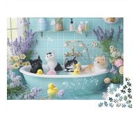 Cats Bathing Scene 1000 Pieces Jigsaws for Adults 14+, Premium Cardboard, Cats in Bathtub, Challenging Brain Teaser, Home Wall Art Decor 38x26cm/1000pcs