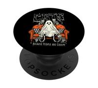 Cats, Because People Are Creepy Skeleton Cats & Ghost Meme PopSockets Adhesive PopGrip