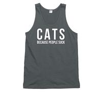 Cats Because People Suck Funny Mens Womens Unisex Vest Tank Top-Medium-Charcoal