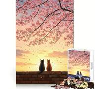 Cats Beneath The Sakura Sunset Jigsaw 1000 Pieces for Teenagers Thought Training Leisure Activity Snug Fit Great Gift size 38x26cm