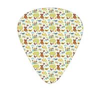 Cats Birds Pine Trees Guitar Picks 12 Pack Universal ABS Guitar Picks,Colorful Art with Composition of Ornamented Cats Birds Pine Trees and Houses,for Acoustic and Electric Guitar,Colorful
