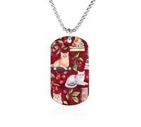 Cats Books Cherry Fruit Fashion Memorial Necklaces Printed Titanium Steel Pendant Jewelry Novelty Picture Necklace Dog Tags for Men Women