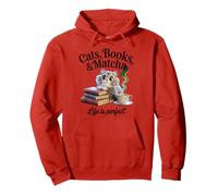 Cats Books Matcha Life Is Perfect Cozy Book Love Tea Reading Pullover Hoodie