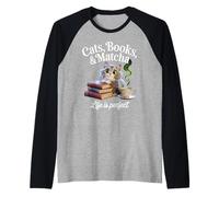 Cats Books Matcha Life Is Perfect Cozy Book Love Tea Reading Raglan Baseball Tee