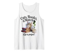 Cats Books Matcha Life Is Perfect Cozy Book Love Tea Reading Tank Top