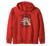 Cats Books Matcha Life Is Perfect Cozy Book Love Tea Reading Zip Hoodie