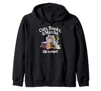 Cats Books Matcha Life Is Perfect Cozy Book Love Tea Reading Zip Hoodie