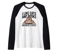 Cats Books Maybe 3 People Antisocial Introvert Reading Raglan Baseball Tee