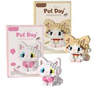 Cats Building Block Set, 2 Pcs Cats Building Block Mini Bricks Toy Animals Bricks Blocks Collection Creativity Toy Brick DIY Blocks Home Decor Ornament Gifts for Adults Teens Children (Yellow, Pink)