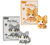 Cats Building Block Set, 2 Pcs Cats Building Block Mini Bricks Toy Animals Bricks Blocks Collection Creativity Toy Brick DIY Blocks Home Decor Ornament Gifts for Adults Teens Children (Yellow, Grey)