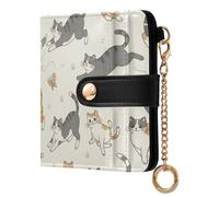 Cats Butterflies White Pattern Small Women Wallet PU Leather RFID Blocking Bifold Compact Card Holder with Zipper Coin Pocket Purse for Women Girls Ladies