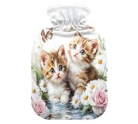 Cats Butterfly Daisies Floral White tag3 Hot Water Bottle with Cover for Pain Relief tag1 for tag2, 1L