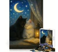 Cats by The Window at Night for Adults 1000 Piece Jigsaw Puzzle Memory Boost Leisure Activity Clean Edges Great Gift size 38x26cm