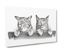 Cats By Thomas Hunter Canvas Print | Gallery Wrapped 30mm Frame Wall Art | 24x16 inches | Ready to Hang | Retro Animal Picture | Living Room Bedroom Lounge Office