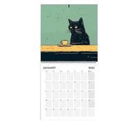 Cats Calendar 2025 for Home, Coffee Themed Monthly Wall Planner, Spiral-Bound Cats Hangable Family Organizer Calendar for Home, School, Dormitory, 21.5x21.5cm/8.46x8.46 inches