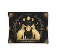 Cats Canvas with Zipper, Mystical Celestial Moon Stars Moon Black Portable with Zipper Small Skincare Bag for Travel, Bathroom, Vanity, Purse Storage and Gifts, Black, 7x9 Inch, Mystical