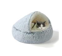 Cats Cave Bed Hooded Kitten Bed Fluffy Small Pet Sleeping Caves for Indoor Machine Washable Cat Nest Cozy Donut Anti Anxiety Pet House with Non-Slip Bottom (60 * 60 * 20cm,Grey)