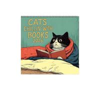 Cats Chillin' with Books 2026 Wall Calendar, 12 Months Cat Themed Wall Calendar, Full-Color Illustrations, Spiral-Bound, Quirky Home Decor Bookish Gi-fts for Book Lover and Cat Lovers