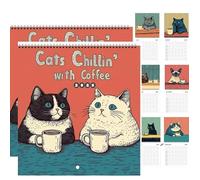 Cats Chillin' With Coffee 2025 Calendar,Cat Calendar 2025,Funny Cat Calendar 2025,Funny Cute Cartoon Cats Wall Calendar, Family Planner & Daily Monthly Organizer Calendar (CAT 2PCS)