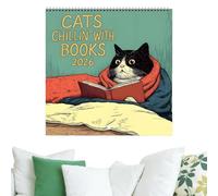 Cats Chilling With Books Calendar 2026, Reading Cat Wall Calendar, Cats Themed Family Monthly Planner Scheduling Organizer, 12 Months Cute Funny Cat Lovers Art Hanging Calendars Home Decor