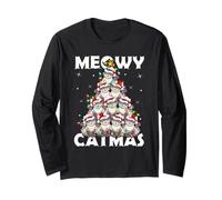 Cats Christmas Tree Lights Meowy Catmas Boys Girls Cat Xmas Long Sleeve T-Shirt