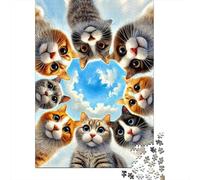 Cats Circle Sky 1000 Piece Cardboard Cute Cats Peeking at Cloud Puzzle for Teens Easy to Grip Stress Reliever Birthday Present Eco-friendly Smooth Finish 70x50cm/1000pcs