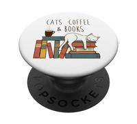 Cats Coffee Books Bookish Booktrovert Reading PopSockets Adhesive PopGrip