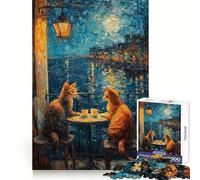 Cats Coffee Date Jigsaw Puzzles for Adults1000 Pieces Reasoning Practice Peaceful Hobby Premium Edges Unique Xmas Gift size 50x75cm